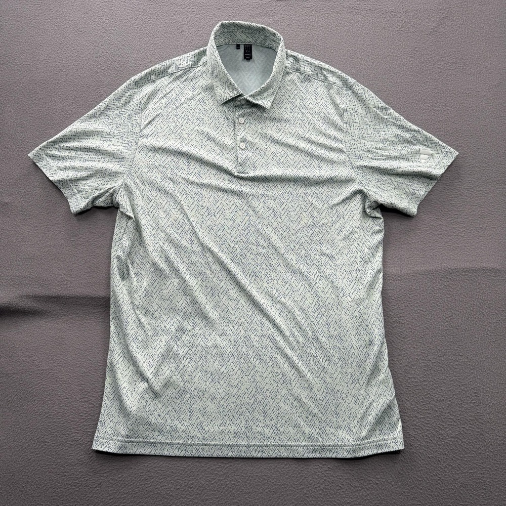 Adidas Polo Shirt Mens Large Green Chevron Print Golf Performance Stretch Top